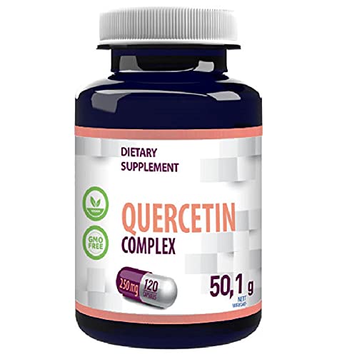 Complejo de Quercetina 500mg Porción de 120 cápsulas veganas para 2 meses, de alta potencia, sin OGM, ni sustancias de relleno