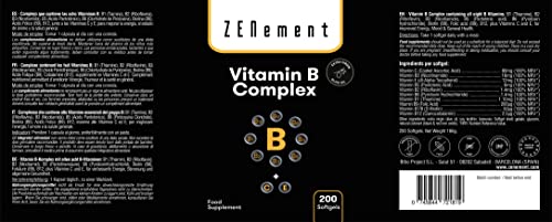 Complejo de Vitaminas B (B1, B2, B3, B5, B6, B12, Biotina y Ácido Fólico) + Vitaminas C y E, 200 Perlas | Energía, Estado de Ánimo, Salud General | con Aceite de Oliva Virgen Extra | No-GMO