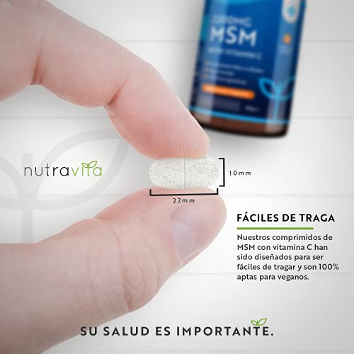 Comprimidos MSM 2200 mg - 365 comprimidos veganos - Metilsulfonilmetano con 80 mg de vitamina C - Suministro para 6 meses - Fabricado en el Reino Unido por Nutravita