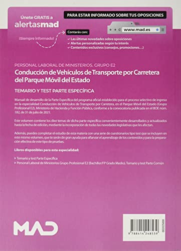 Conducción de Vehículos de Transporte por Carretera del Parque Móvil del Estado (Grupo Profesional E2) del Ministerio de Hacienda y Función Pública. Temario y test Parte Específica