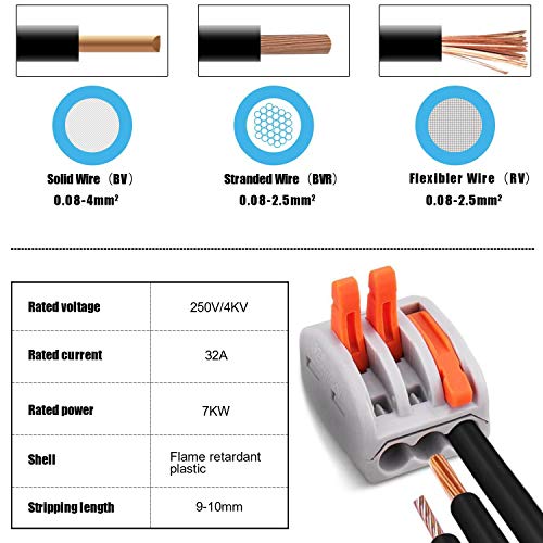 Conectores de bloque de terminal de cable,Preciva 100 Piezas conectores de cable compacto con palanca de empuje con resorte