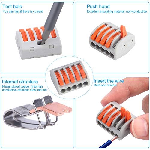 Conectores de bloque de terminal de cable,Preciva 100 Piezas conectores de cable compacto con palanca de empuje con resorte