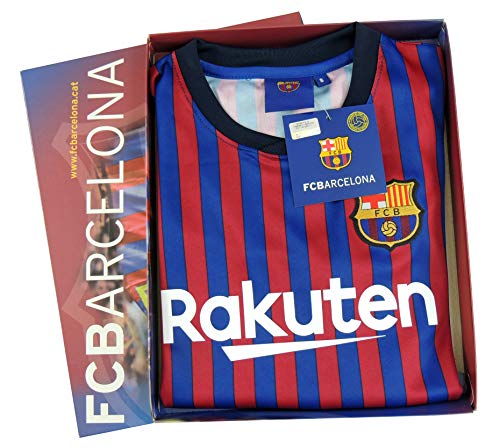 Conjunto Camiseta y Pantalon 1ª Equipación 2018-2019 FC. Barcelona - Réplica Oficial Licenciado - Dorsal Liso - NiñoTalla 6 años - Medidas Pecho 34.5 - Largo Total 49 - Largo Manga 15 cm.