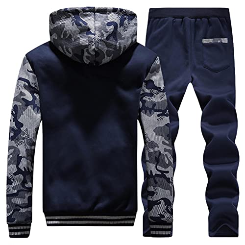 Conjunto Chándal para Hombre Completo Sudadera con Capucha y Pantalón con Forro Polar Color Sólido Otoño Invierno Suéter con Cremallera Cordón y Bolsillo para Ocio Jogging Correr Entrenamiento