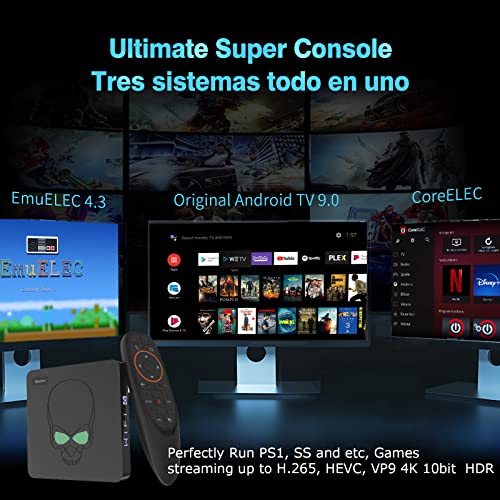 Consola de juegos Super Console X King con 61000 juegos, sistemas EmuELEC 4.3 / Android 9.0 / CoreELEC 3 con salida UHD de 1,4K, compatible con PS1 / PSP / DC, WiFi de doble banda (256GB)