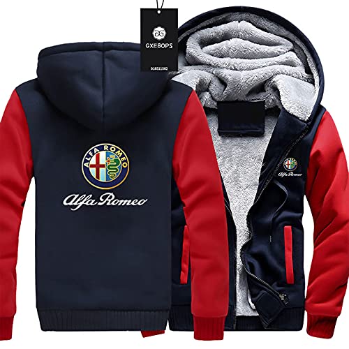 CONVERMPU Sudadera con capucha de terciopelo grueso, cárdigan con estampado Alfa-RoMeo chaqueta cálida sudadera informal para hombre y mujer chaquetas de plumón a prueba de viento Funda de Al