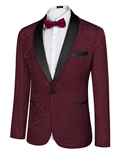 COOFANDY Chaqueta de Traje de Esmoquin Floral para Hombre Chaqueta de Cena Ajustada Chaqueta de Fiesta de graduación de Boda Chaquetas de Chaqueta