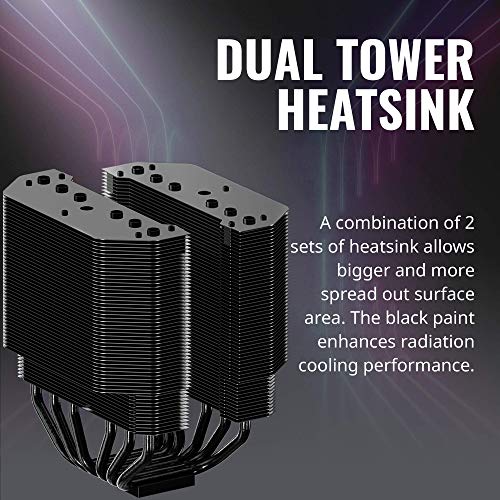 Cooler Master MA620M CPU Air Cooler, Dual Tower Cooler, 6 Heat Pipes, 1 x 120 mm SF120R Fan, Addressble RGB Lighting with Controller, Easy Mounting Solution, Intel / AMD (AM4) Compatible