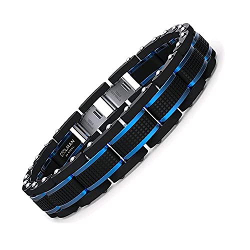 COOLMAN Joyas para Hombre Pulseras Acero Inoxidable Azul & Negro Ajustable 19-20,5cm (con Cierre de Caja de Regalo)