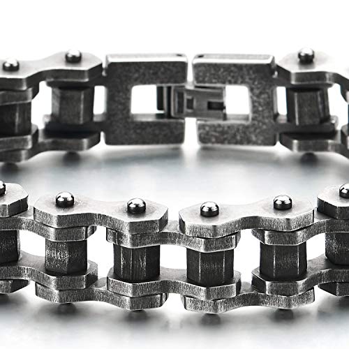 COOLSTEELANDBEYOND Clásico, Pulsera de Hombre, Brazalete de Acero Inoxidable, Hexágono Bike Chain, Cadena Bici, Acabado Rugoso