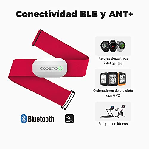 CooSpo Frecuencia Cardíaca Bluetooth Banda Monitor Sensor de Frecuencia Cardíaca Deportivo Ant+ para Garmin Wahoo Suunto Polar UA Run -SW-RD…