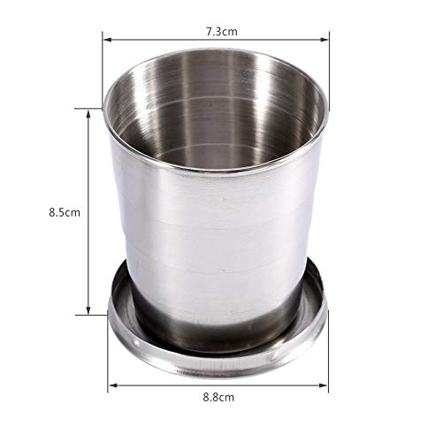 Copa de acero inoxidable plegable - Taza de camping plegable bebida vaso bajo con tapas llavero for el recorrido que acampa yendo de pesca Montañismo, retráctil telescópica portátil (tamaño : L)