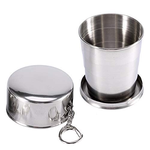 Copa de acero inoxidable plegable - Taza de camping plegable bebida vaso bajo con tapas llavero for el recorrido que acampa yendo de pesca Montañismo, retráctil telescópica portátil (tamaño : L)