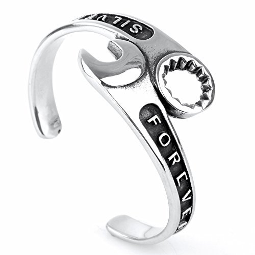 COPAUL de los hombres pulsera de acero inoxidable mecánico de llave inglesa herramienta brazalete de plata