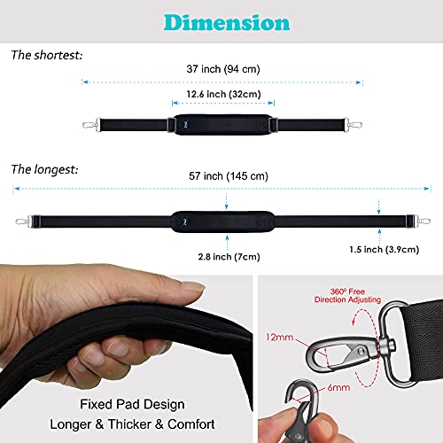 Correa de Hombro con Cojín Fijo Ultragrueso y Hebillas de Doble Equilibrio, Correa para el Hombro para Equipaje, Computadora, Cámara, Correas de Hombro Portatil (145cm, Negro)