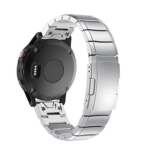 Correa de reloj, 20 mm 22 mm 26 mm Correa de acero inoxidable para Garmin Fenix ​​6 6X 5 5X 5S Bandas de reloj de metal de instalación rápida clásicas Correas de reloj de moda Pulsera (Color: Pla