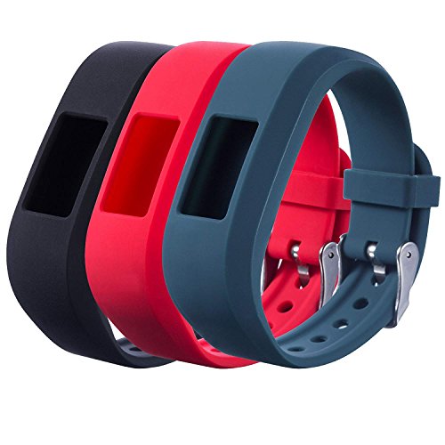 Correa de Repuesto para Garmin Vivofit JR 2, Grandes Bandas y Correas de Repuesto para Garmin Vivofit JR & Vivofit JR.2 & Vivofit 3, [se Adapta a muñecas de 14 a 21,6 cm para niños], 3pc(Bla+SLA+Red)