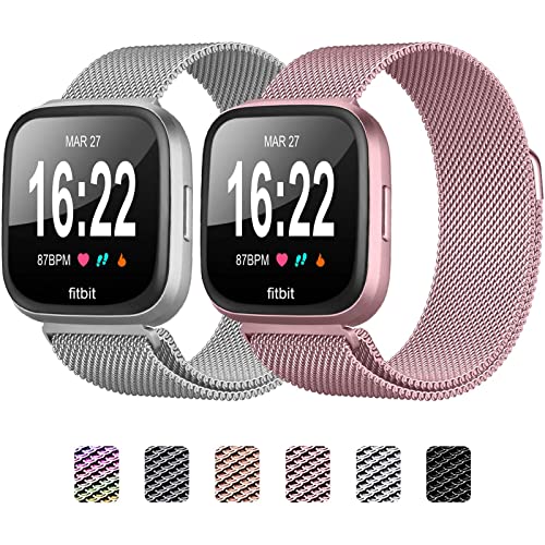 Correa Fengyiyuda 2 Pack Compatible con Fitbit Versa Correa/Fitbit Versa 2 Correa/ Versa Lite Correa,Pulseras de metal para hombre de acero inoxidable para mujer,Pequeño Grande