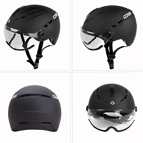 Corsa Casco de Bicicleta con Gafas y ventilaciones Ajustables Cascos de montaña y Carretera para Hombre y Mujer (Negro)