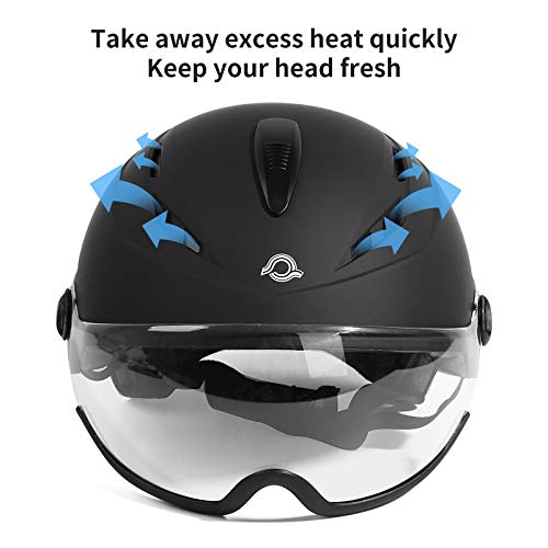 Corsa Casco de Bicicleta con Gafas y ventilaciones Ajustables Cascos de montaña y Carretera para Hombre y Mujer (Negro)