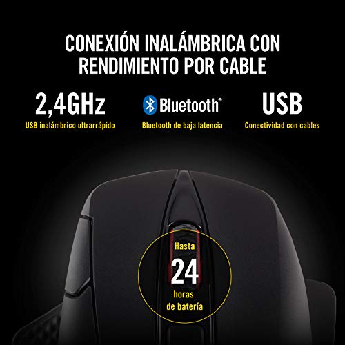 Corsair Dark Core RGB, Ratón óptico para Juegos inalámbrico (retroiluminación LED RGB, 16 000 PPP, inalámbrico),sin Carga Inalámbrica Qi,Negro, 16.000 PPP