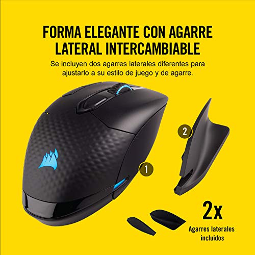 Corsair Dark Core RGB, Ratón óptico para Juegos inalámbrico (retroiluminación LED RGB, 16 000 PPP, inalámbrico),sin Carga Inalámbrica Qi,Negro, 16.000 PPP