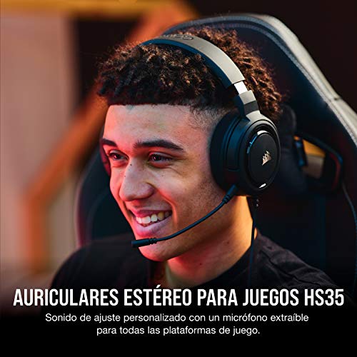 Corsair HS35 - Auriculares Stereo para Juegos (Membrana Neodimio de 50 mm, Micrófono Unidireccional Extraíble, Estructura Ligera, Compatible con PC, Xbox One, PS4, Nintendo Switch y Móviles), Negro