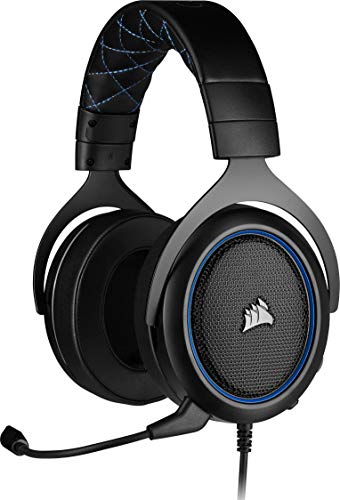 Corsair HS50 Pro Stereo Auriculares para Juegos (Ajustables Espuma viscoelástica Almohadillas, Ancelación del Ruido extraíble micrófono, Compatible con PC, PS4, Xbox One, Switch y móviles), Azul
