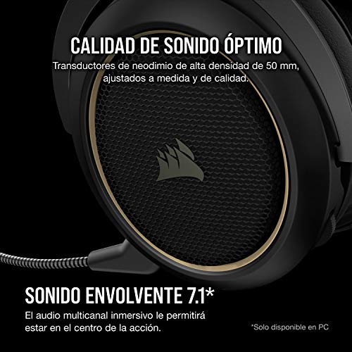 Corsair HS70 PRO Wireless - Auriculares para juegos, hasta 12 metros de alcance inalámbrico, compatibles con PC y PS4, sonido envolvente 7.1 solo disponible en PC, Color Crema (EU)