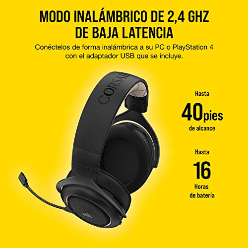 Corsair HS70 PRO Wireless - Auriculares para juegos, hasta 12 metros de alcance inalámbrico, compatibles con PC y PS4, sonido envolvente 7.1 solo disponible en PC, Color Crema (EU)