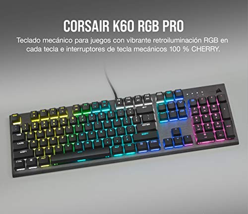 Corsair K60 RGB PRO Teclado Mecánico para Juegos (Interruptores CHERRY VIOLA: Suave y Rápido, Estructura de Aluminio Duradero, Retroiluminación RGB Personalizable) Negro