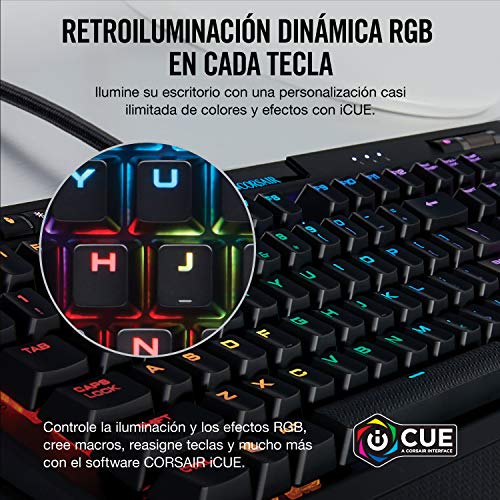 Corsair K70 RGB MK.2 Teclado Mecánico, USB, Alámbrico, Tamaño Único, Cherry MX Red (Suave y rápido)