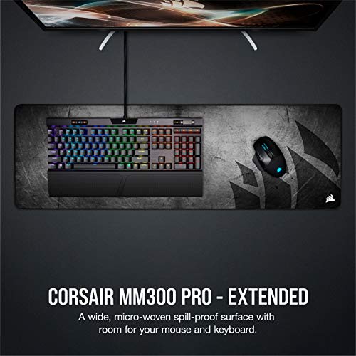 Corsair MM300 PRO Alfombrilla Tela a Prueba de Derrames para Juegos, Superficie 93 cm x 30 cm, Microtejido, Goma Afelpada gruesa 3 mm, Base Goma Texturizada Antideslizante, Extendido, Negro/Gris