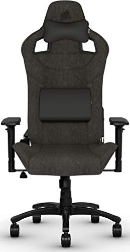 Corsair T3 Rush - Silla Tejido Poliéster de Videojuegos (Exterior de Tela Suave Transpirable, Almohada Cervical Ajustable, Soporte Lumbar, Reposabrazos 4D, Montaj Sencillo) Negro