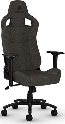 Corsair T3 Rush - Silla Tejido Poliéster de Videojuegos (Exterior de Tela Suave Transpirable, Almohada Cervical Ajustable, Soporte Lumbar, Reposabrazos 4D, Montaj Sencillo) Negro