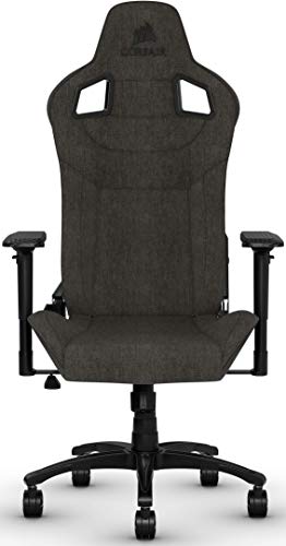 Corsair T3 Rush - Silla Tejido Poliéster de Videojuegos (Exterior de Tela Suave Transpirable, Almohada Cervical Ajustable, Soporte Lumbar, Reposabrazos 4D, Montaj Sencillo) Negro