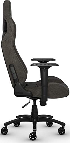 Corsair T3 Rush - Silla Tejido Poliéster de Videojuegos (Exterior de Tela Suave Transpirable, Almohada Cervical Ajustable, Soporte Lumbar, Reposabrazos 4D, Montaj Sencillo) Negro