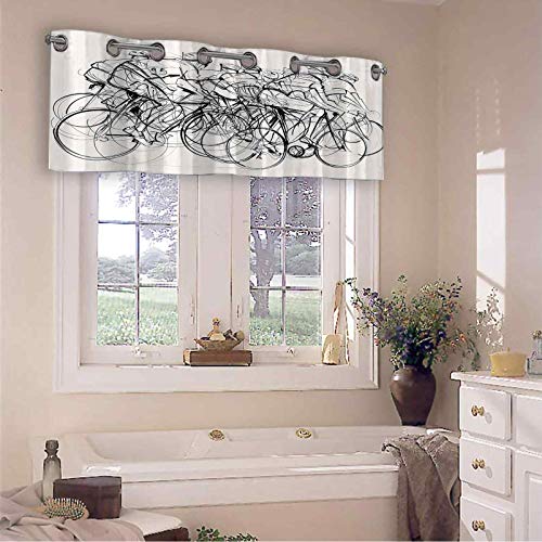 Cortinas con cenefa para ventana, diseño dibujado a mano, imagen de ciclistas, grupo de ciclistas en carrera, obras de arte de 106,7 x 45,7 cm, cortinas de cenefa para cocina, color blanco y negro