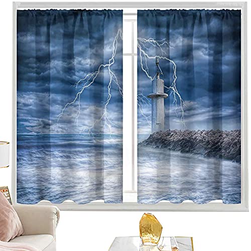 Cortinas opacas con bolsillo para barra de faro, viento tormentoso clima W52 x L54 pulgadas Curtens