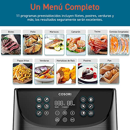 COSORI Freidora sin Aceite 5,5L, Freidora Aire Caliente con 11 Programas, Air Fryer con Función Mantener Caliente, Pantalla LED Táctil, Temporizador, Sin BPA ni PFOA, 100 Recetas PDF, 1700W