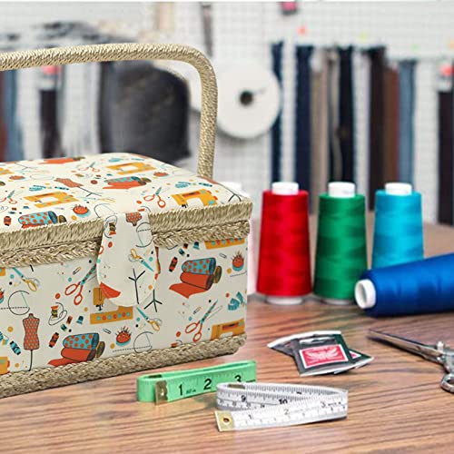 Costurero organizador de costura para manualidades, cesta de tela de estilo europeo con práctica asa para coser bordados, manualidades para regalos (hilo naranja)