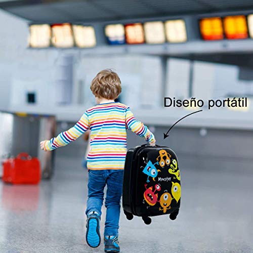 COSTWAY Equipaje Cabina Infantil Trolley Maleta de Viaje con 4 Ruedas Giratorias y Mochila para Niños (Negro)