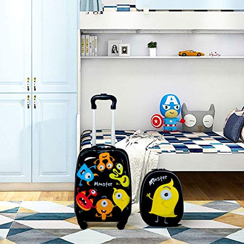 COSTWAY Equipaje Cabina Infantil Trolley Maleta de Viaje con 4 Ruedas Giratorias y Mochila para Niños (Negro)