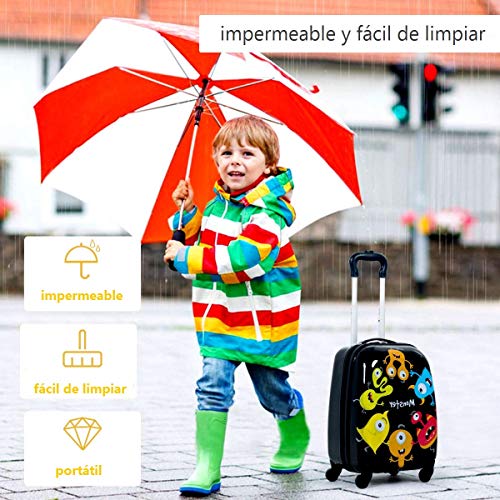 COSTWAY Equipaje Cabina Infantil Trolley Maleta de Viaje con 4 Ruedas Giratorias y Mochila para Niños (Negro)