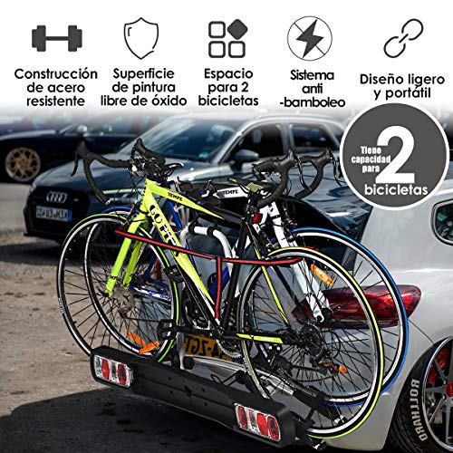 COSTWAY Portabicicletas Trasero con Luz Trasera de Seguridad Carga hasta 30 kg Soporte para 2 Bicicletas/para Ancho de Neumáticos: 20-90 mm