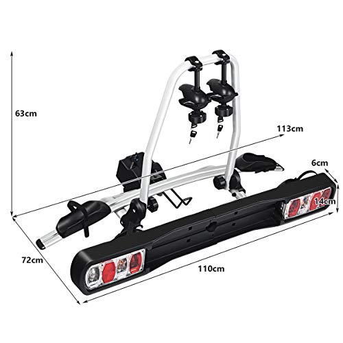 COSTWAY Portabicicletas Trasero con Luz Trasera de Seguridad Carga hasta 30 kg Soporte para 2 Bicicletas/para Ancho de Neumáticos: 20-90 mm