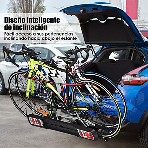 COSTWAY Portabicicletas Trasero con Luz Trasera de Seguridad Carga hasta 30 kg Soporte para 2 Bicicletas/para Ancho de Neumáticos: 20-90 mm