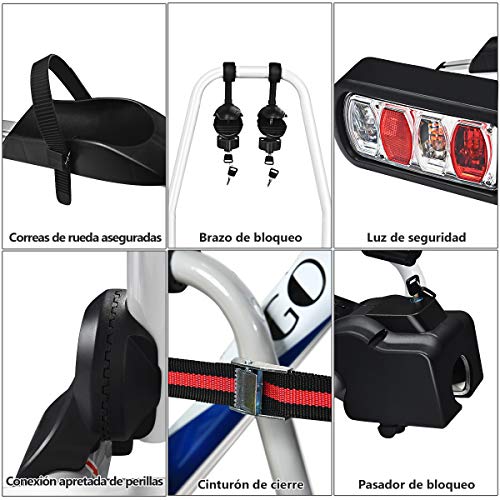 COSTWAY Portabicicletas Trasero con Luz Trasera de Seguridad Carga hasta 30 kg Soporte para 2 Bicicletas/para Ancho de Neumáticos: 20-90 mm