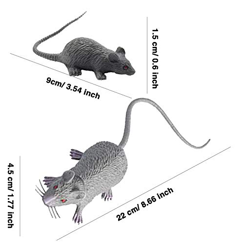 Cotiny 12 piezas de Halloween falso ratas de plástico simulación de ratas modelo realista de ratón, ratón de plástico para Halloween, juguete broma, broma, decoración de fiesta, 2 tamaños