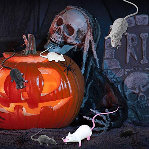 Cotiny 12 piezas de Halloween falso ratas de plástico simulación de ratas modelo realista de ratón, ratón de plástico para Halloween, juguete broma, broma, decoración de fiesta, 2 tamaños